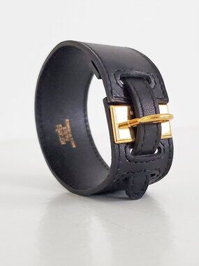 Hermes Black Leather Bracelet Gold Hardware Vintage Early 2000's